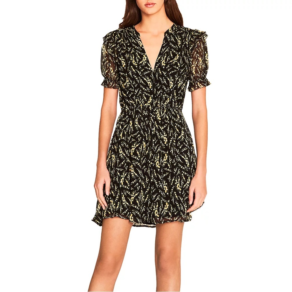 ba&sh Black and Tan Ruffled Wrap Mini Dress